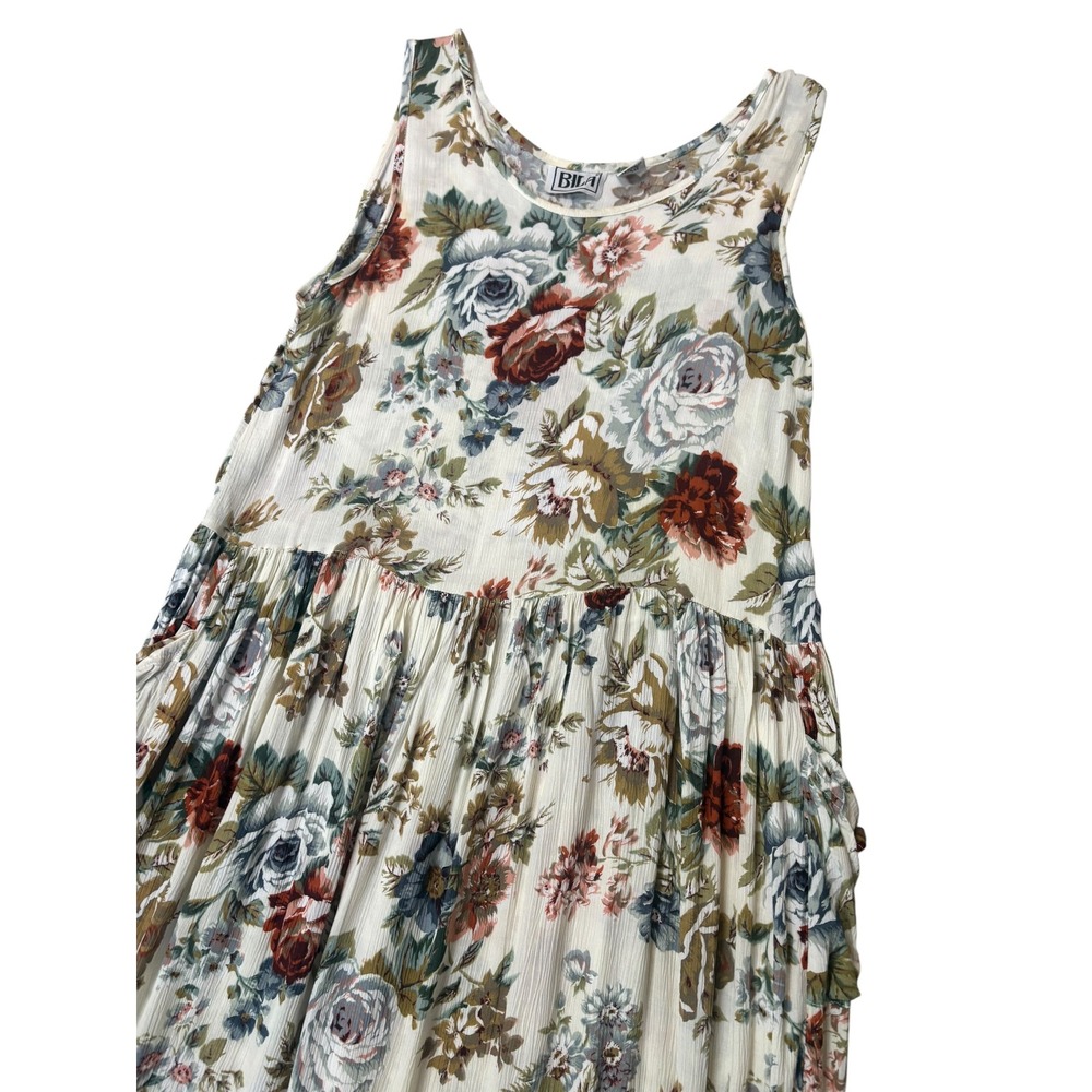 Vintage 90's Bila Antique Rose Floral Maxi Jumper Dress L Cottagecore Feminine - Picture 6 of 11